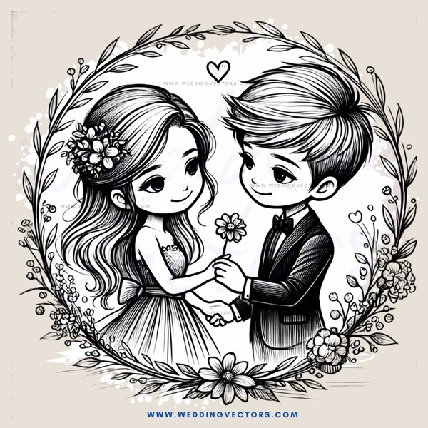 boy and girl holding flowers