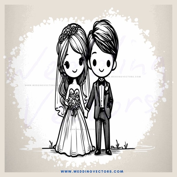 black and white wedding illustration