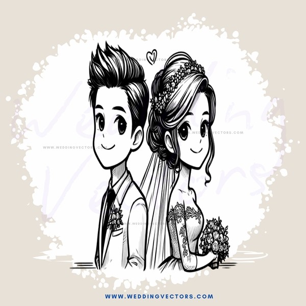 bride and groom drawing in black and white