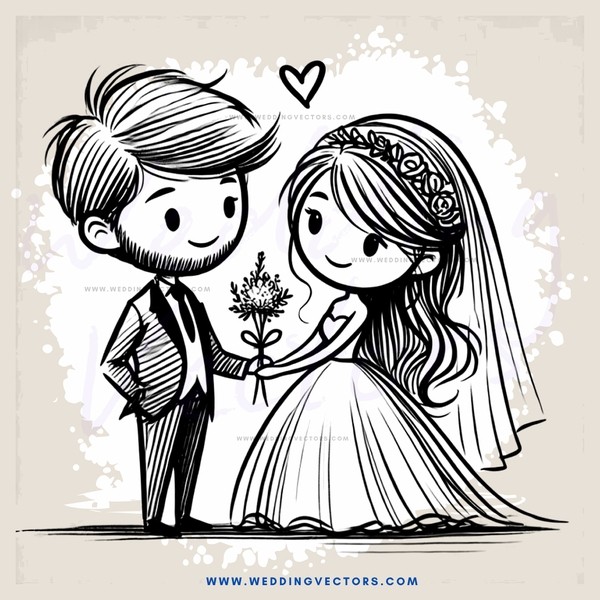 bride and groom with flower bouquet