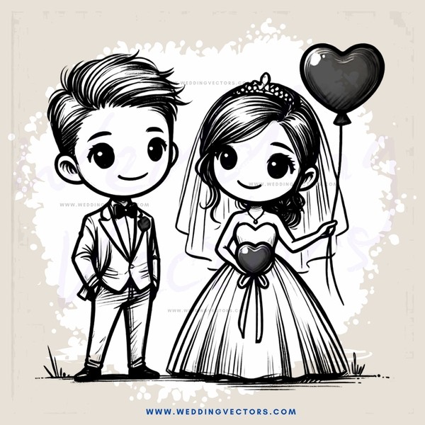 bride and groom with heart balloon