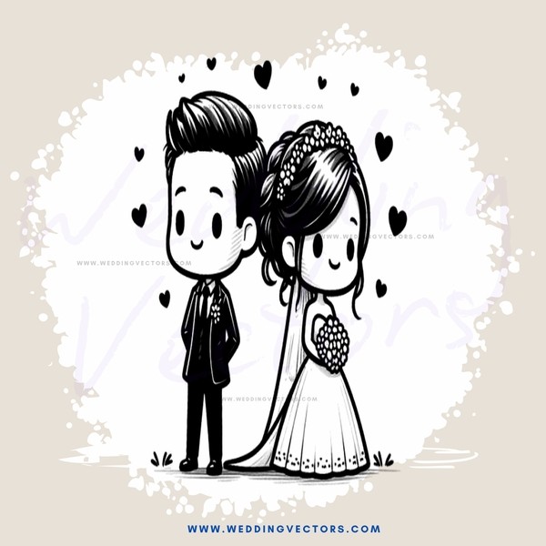 a wedding couple portrait with hearts and flowers