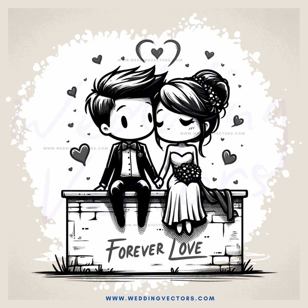 couple sitting on cement block reading "forever love"