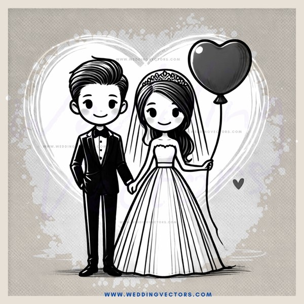 a couple holding hearts and balloons