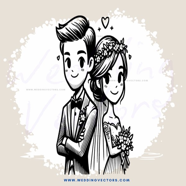 a wedding illustration in black and white