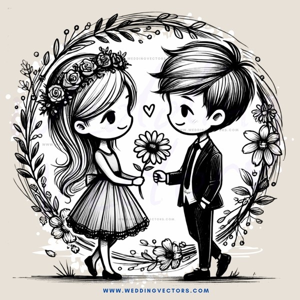 lovebirds holding flowers and fairies