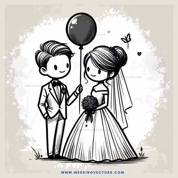 couple holding flowers and balloon
