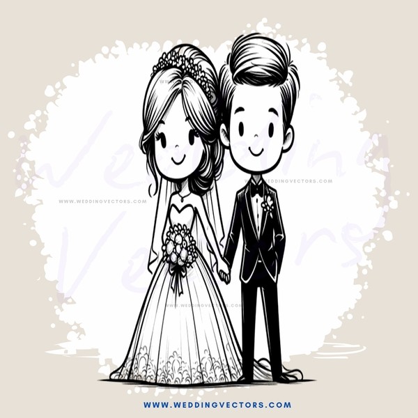 a bride and groom in black and white