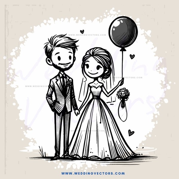 wedding bride and groom cartoon