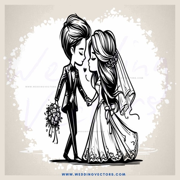 a bride and groom in black and white