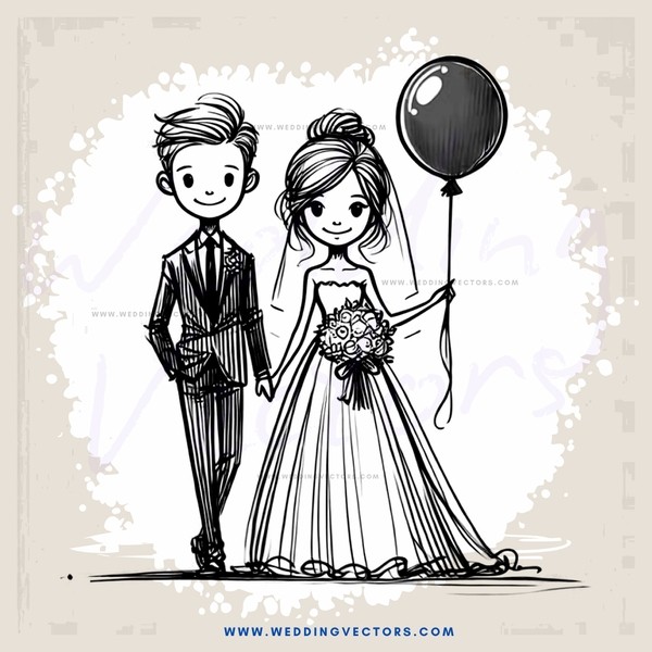 a bride and groom with a balloon