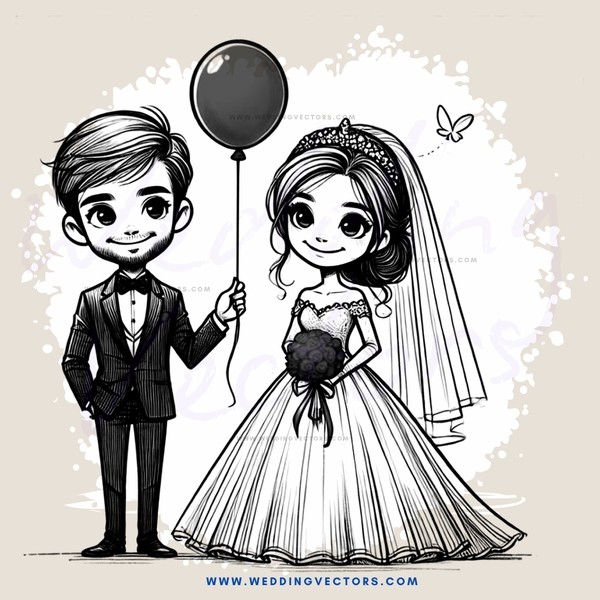 the bride and groom hold a balloon