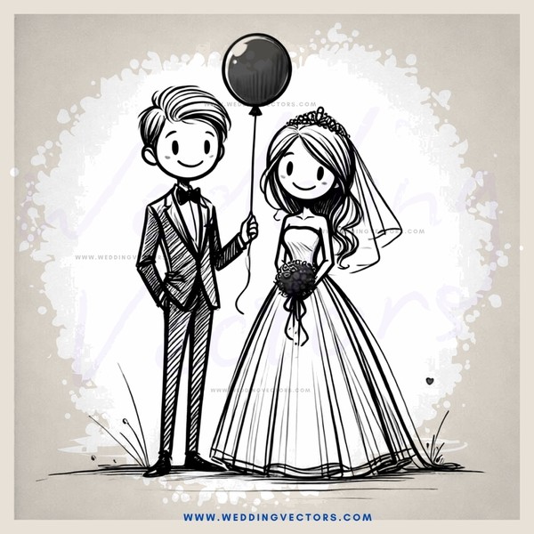wedding couple posing with balloon