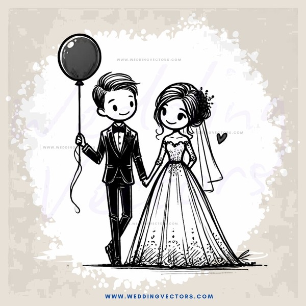 wedding posing with balloon