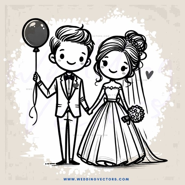 bride and groom with balloon