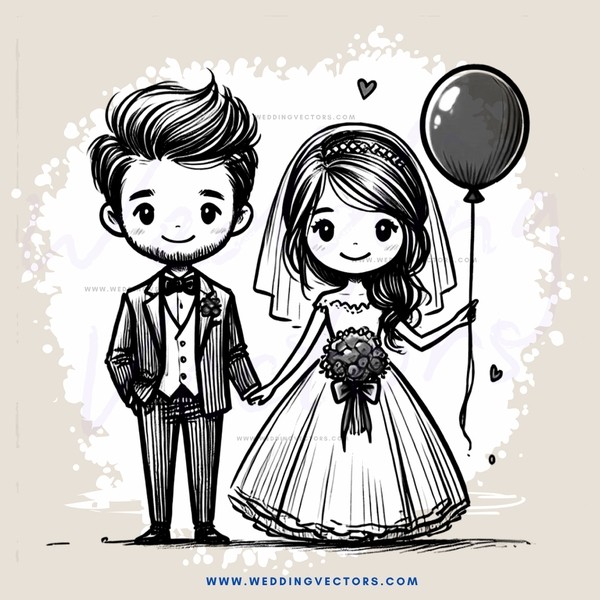 wedding portrait in black and white with balloon