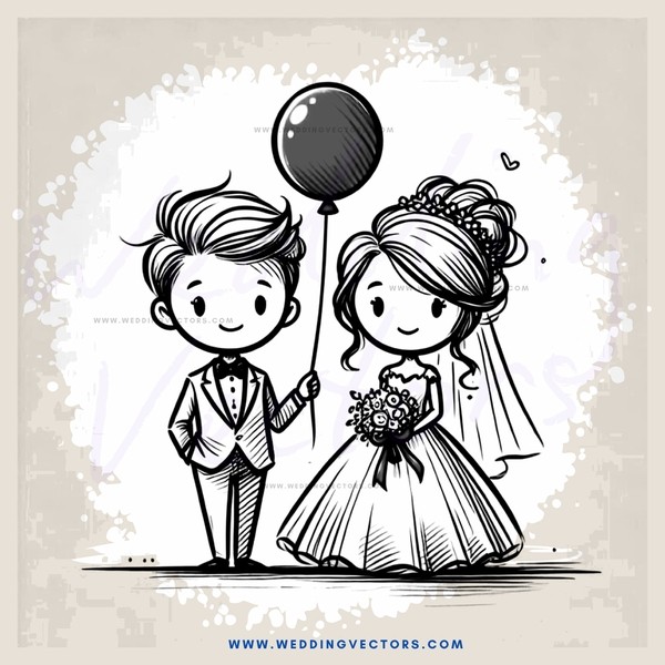 engagement party in black and white cartoon drawing
