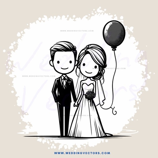 a bride and groom with a balloon