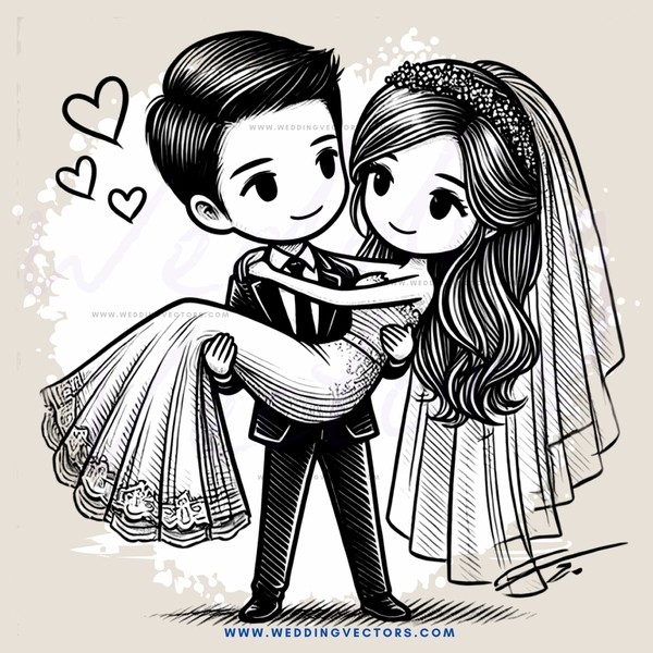 wedding couple embracing, one with long hair and the other with short