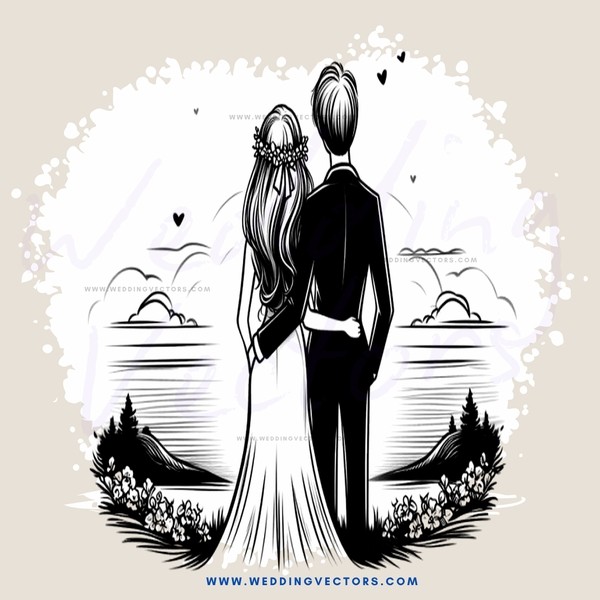 couple in black and white picture with flowers on bottom