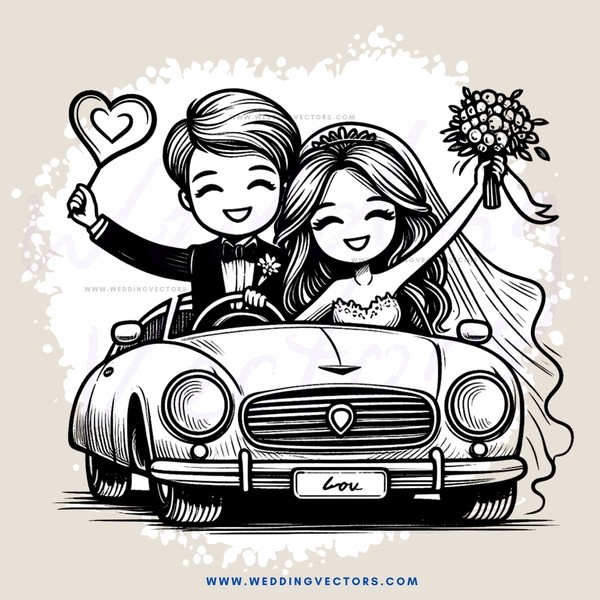 couple on a car, happily married