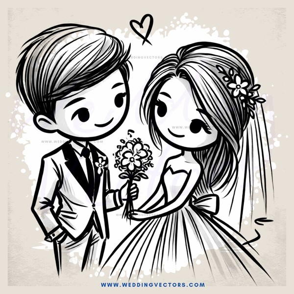 a bride and groom with hearts