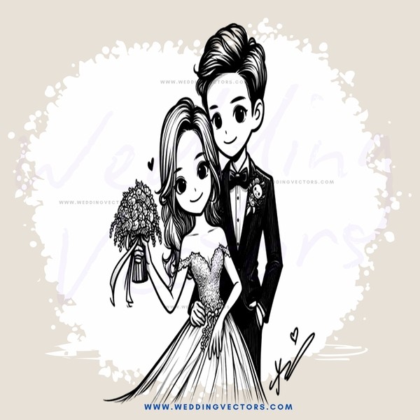 a couple in a formal wedding dress and suit pose for picture