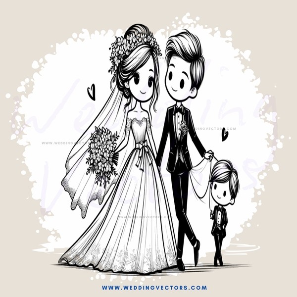 a family in black and white wedding attire