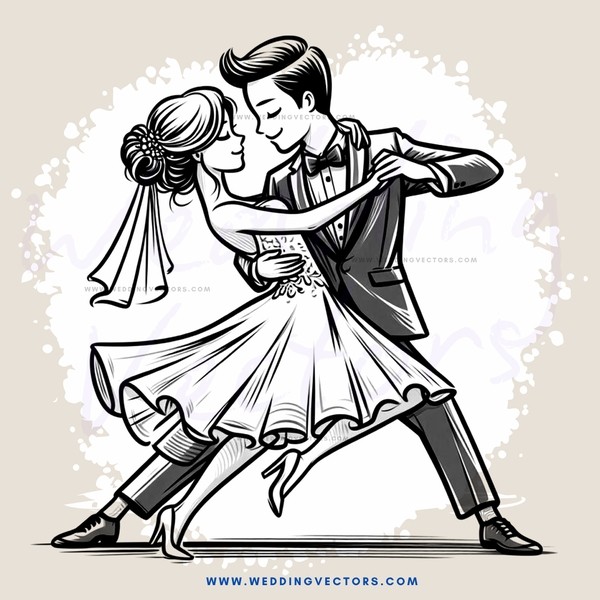 dancing couple in black and white cartoon