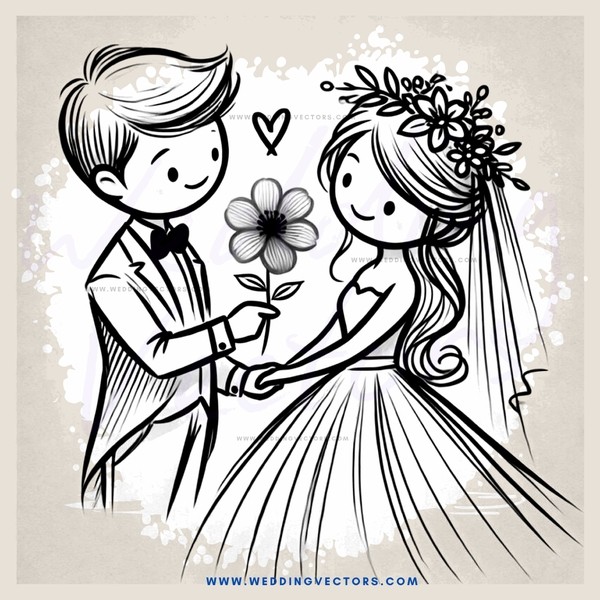 a boy and girl holding a flower