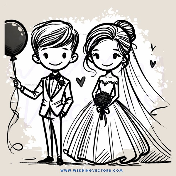 bride and groom holding a balloon