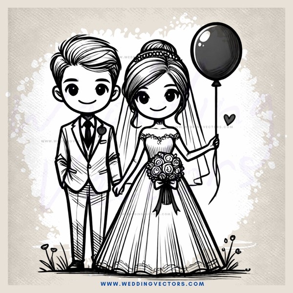 bride and groom with ball and heart balloon in grass field