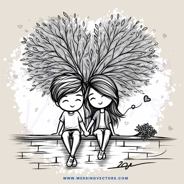 two people sitting on a brick wall under a tree