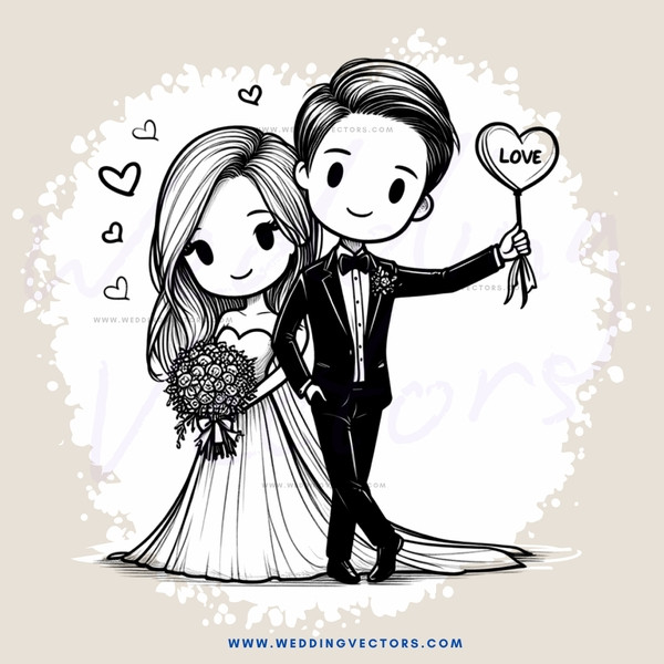a wedding couple in black and white