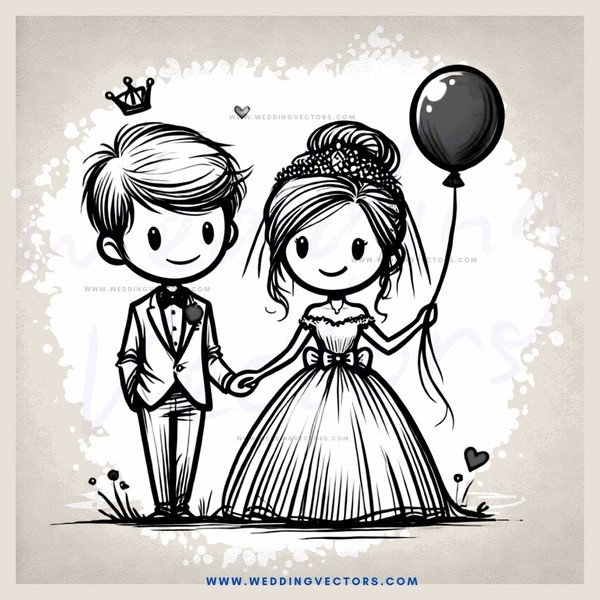 a wedding couple holding hands with a balloon