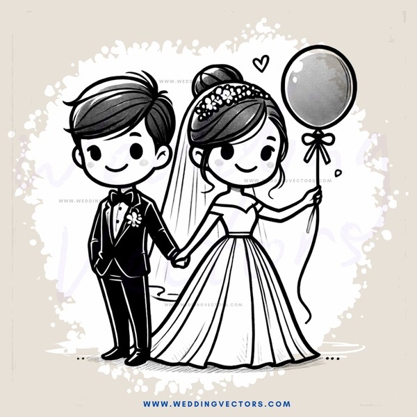 wedding cartoon in black and white