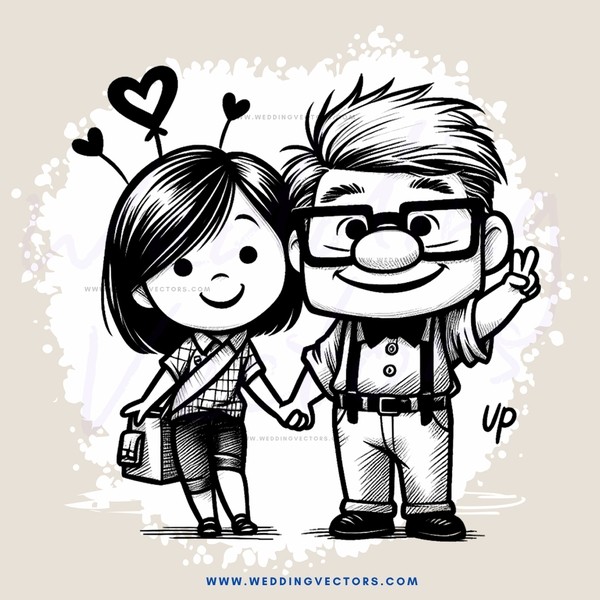 a girl and man cartoon drawing together