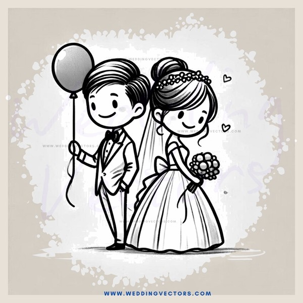 a bride and groom with balloons
