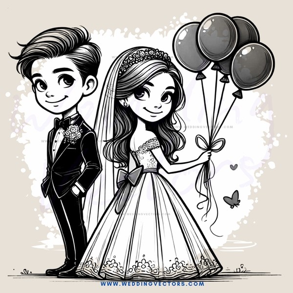 the groom and bride with balloons