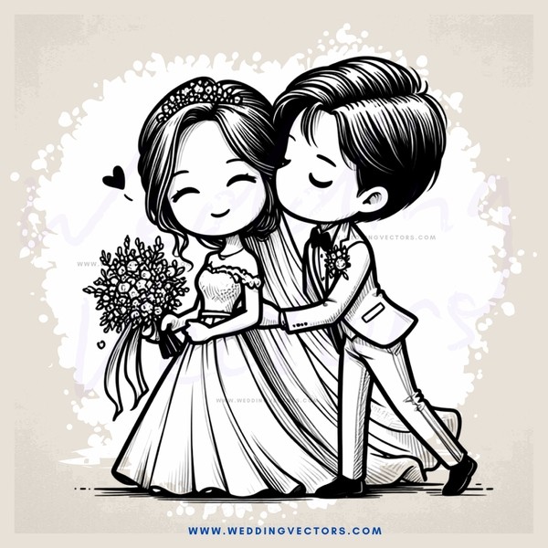 wedding animation with bride and groom kissing