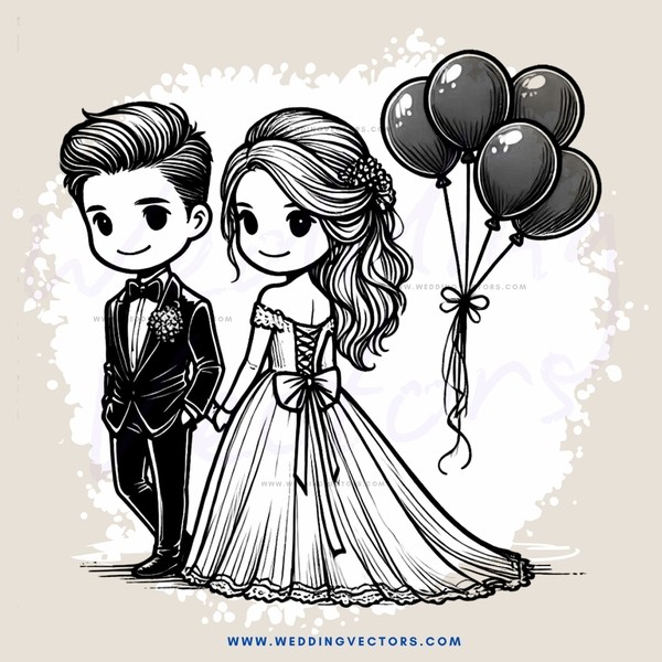bride and groom with balloons