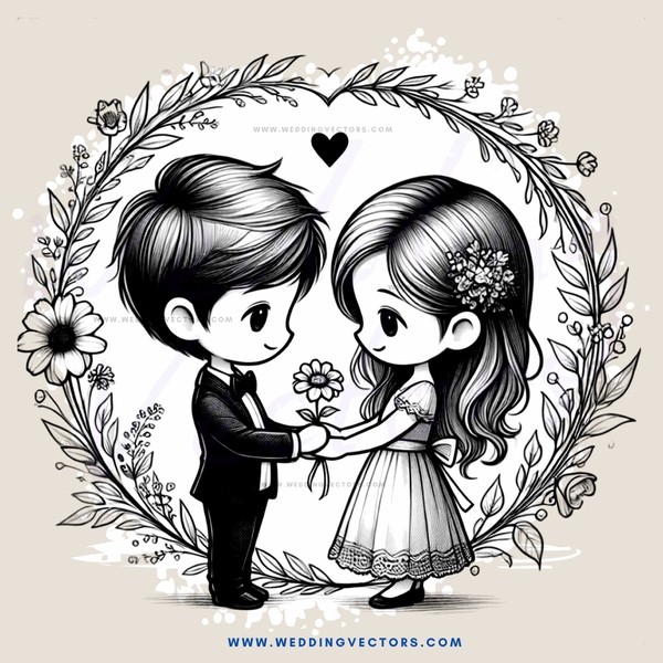 boy and girl hugging with flowers around them