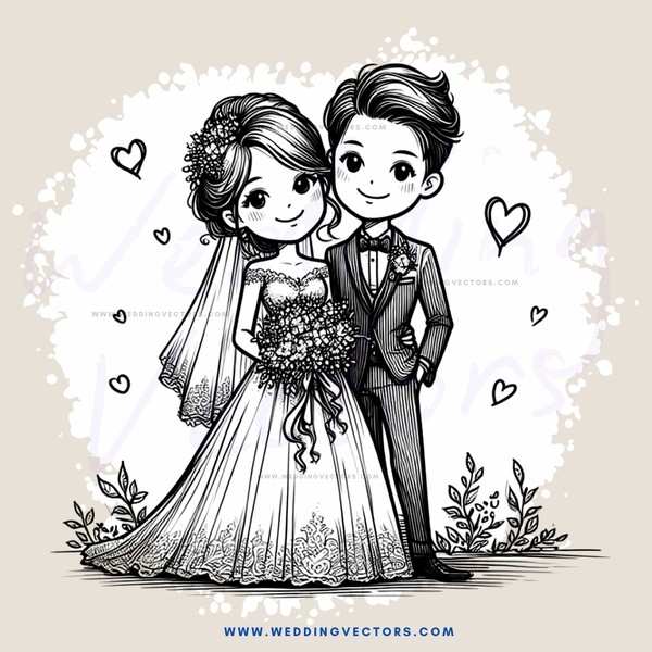 a couple standing together with flowers