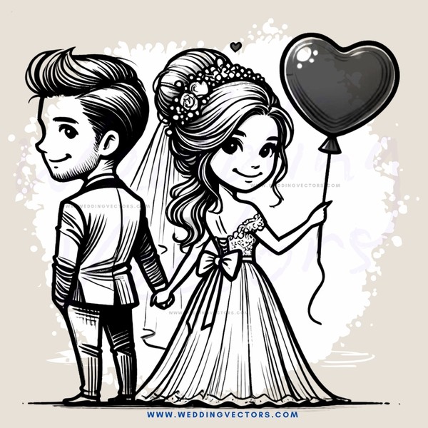 bride and groom with balloon
