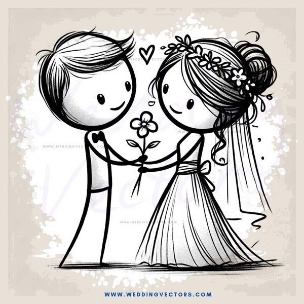couple with flower and bouquet