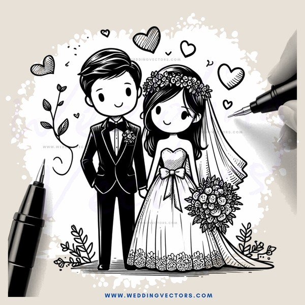 a wedding illustration with pen and ink