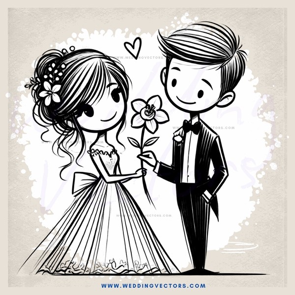 a boy and girl holding flowers