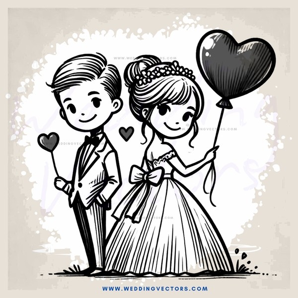 young couple standing together, smiling and holding hearts