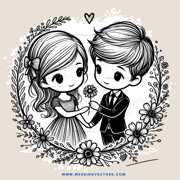 couple holding flowers and posing for picture