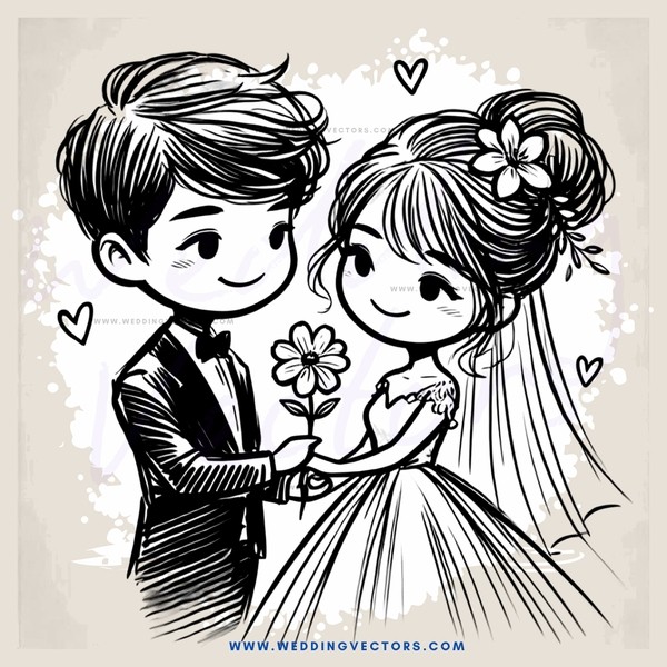 the couple holding hands and flowers
